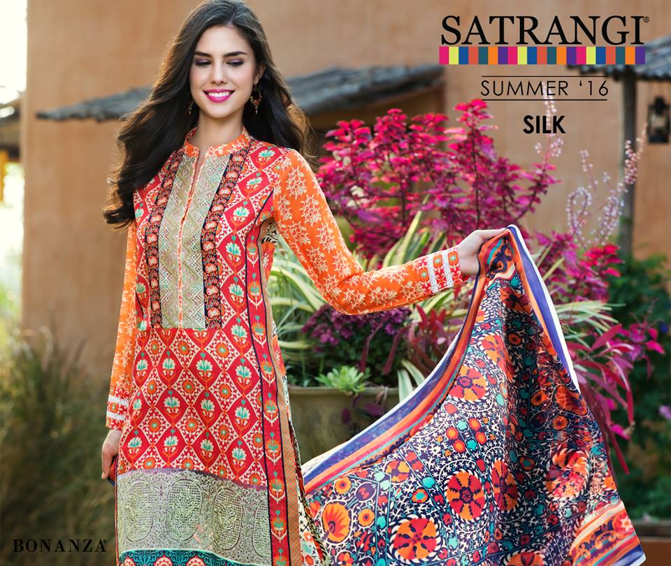 Bonanza Silk Party Wear Dresses Satrangi Collection