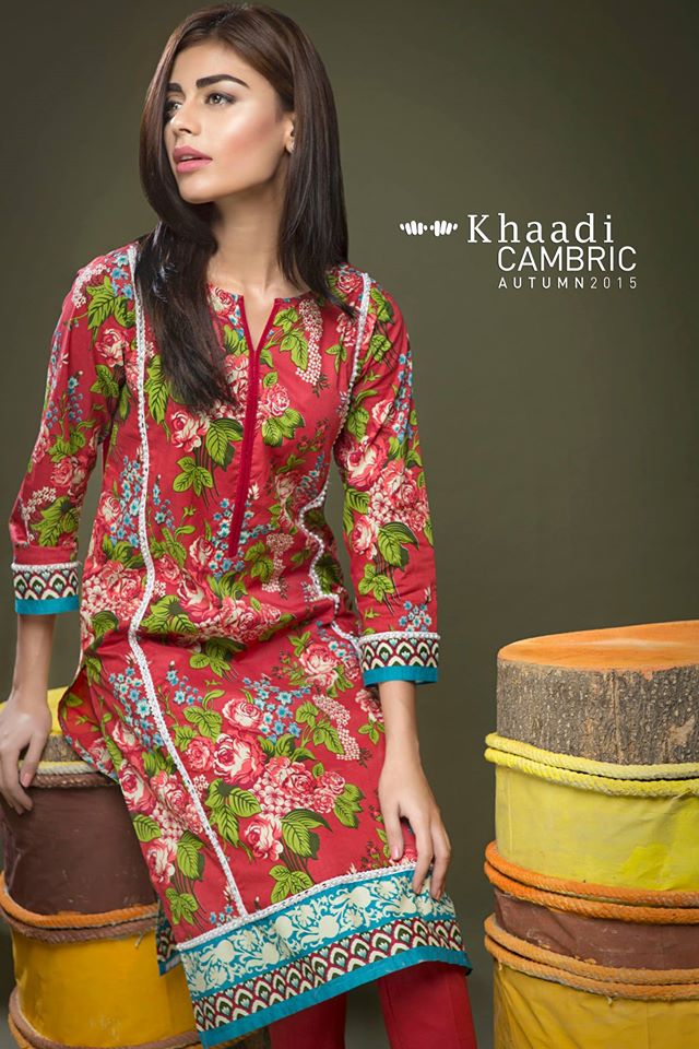 Poetic Roses Collection Cambric Kurtis By Khaadi 2015-16