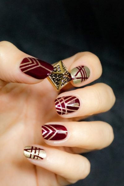 burgundy nail art