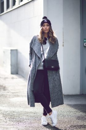 grey coat in winter