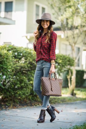 red plaid shirt in winter