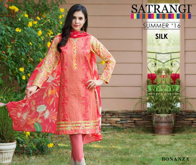 Bonanza Silk Party Wear Dresses Satrangi Collection 2016