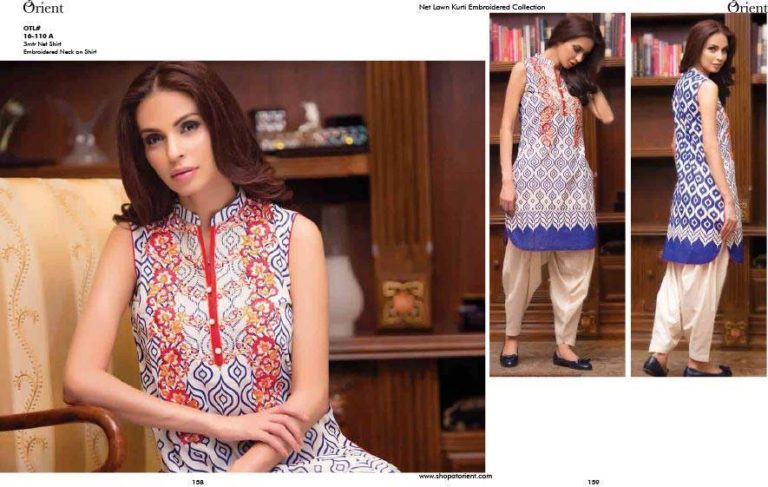 Net Lawn Embroidered Kurti Collection By Orient Textiles 2016